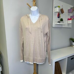AKINI ANTHROPOLOGIE Blush with Cream Trim Long Sleeve Hoodie Sz M Pullover Top